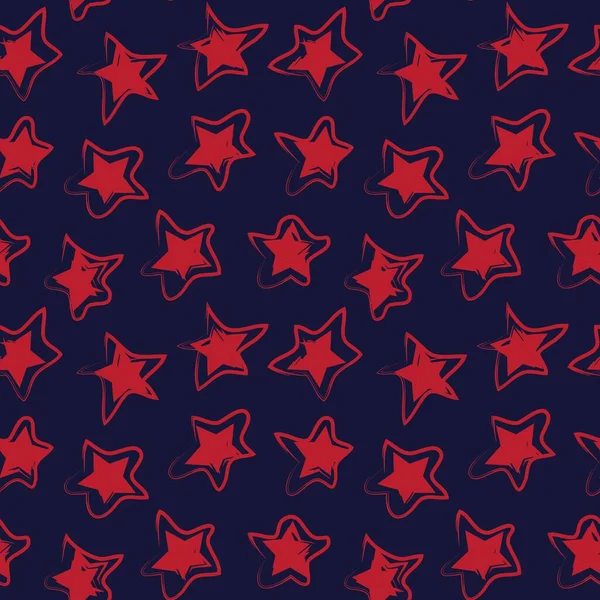Красные Звезды Флота Мазок Кисти Бесшовный Фон Шаблона Моды Текстиля — стоковый вектор