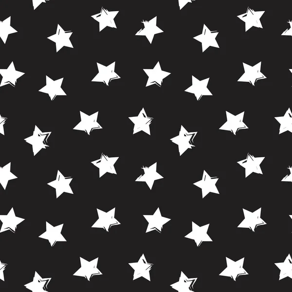 Black White Stars Brush Stroke Seamless Pattern Background Fashion Textiles — Stock Vector