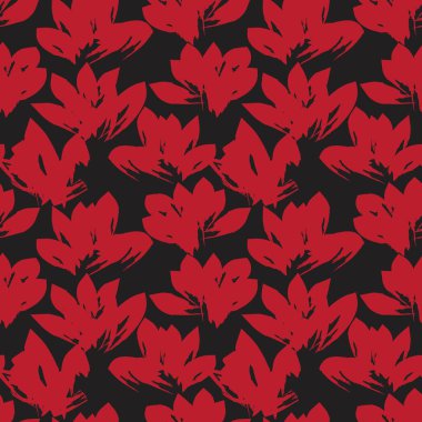 Kırmızı çiçekli fırça darbeleri moda baskıları, grafikler, arka planlar ve el sanatları için pürüzsüz desenli arka plan