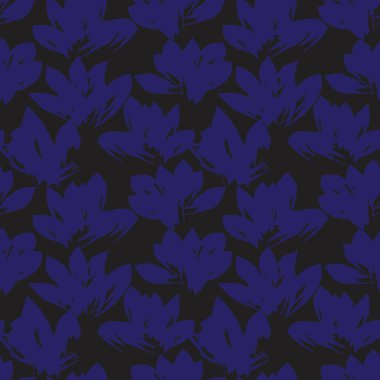 Mavi çiçekli fırça darbeleri moda baskıları, grafikler, arka planlar ve el sanatları için pürüzsüz desenli arka plan