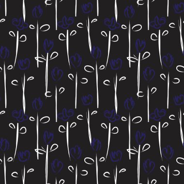 Mavi çiçekli fırça darbeleri moda baskıları, grafikler, arka planlar ve el sanatları için pürüzsüz desenli arka plan