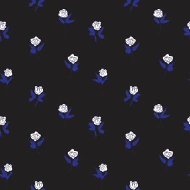 Mavi çiçekli fırça darbeleri moda baskıları, grafikler, arka planlar ve el sanatları için pürüzsüz desenli arka plan