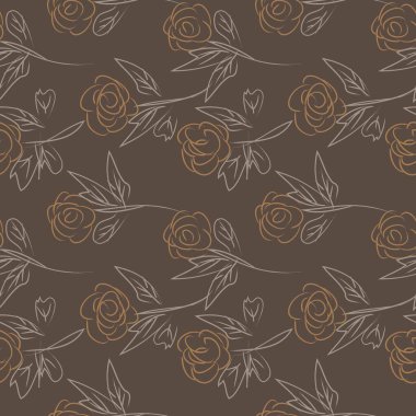 Kahverengi çiçekli fırça darbeleri moda baskıları, grafikler, arka planlar ve el sanatları için pürüzsüz desenli arka plan