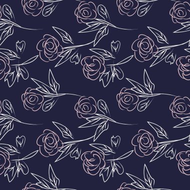 Pembe ve Donanma çiçek fırçası darbeleri moda baskıları, grafikler, arka planlar ve el sanatları için kusursuz desenli arka plan