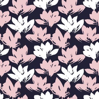 Pembe ve Donanma çiçek fırçası darbeleri moda baskıları, grafikler, arka planlar ve el sanatları için kusursuz desenli arka plan