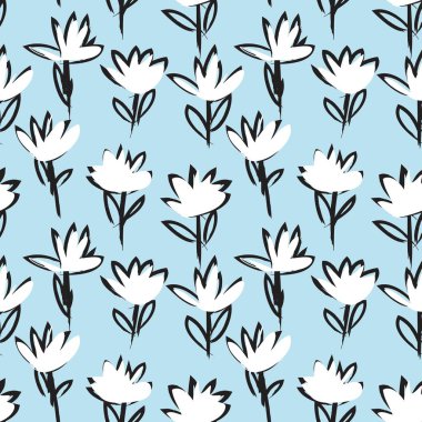 Gökyüzü Mavi Çiçek fırça darbeleri moda baskıları, grafikler, arka planlar ve el sanatları için pürüzsüz desen arkaplanı