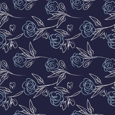 Gökyüzü Mavi Çiçek fırça darbeleri moda baskıları, grafikler, arka planlar ve el sanatları için pürüzsüz desen arkaplanı