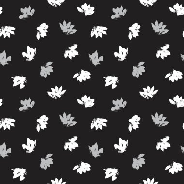 Siyah ve Beyaz Çiçek fırça darbeleri moda baskıları, grafikler, arka planlar ve el sanatları için pürüzsüz desenli arka plan