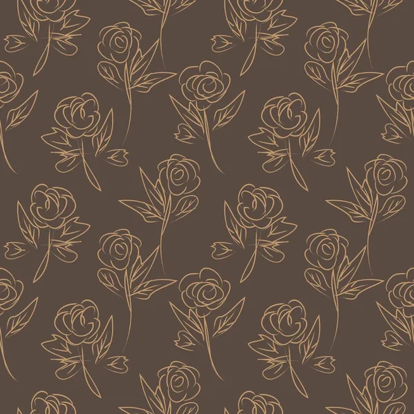 Brown Floral Pinceladas Sin Costuras Patrón Fondo Para Estampados Moda — Vector de stock