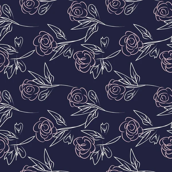 Rosa Och Marinblå Blommiga Penseldrag Sömlös Mönster Bakgrund För Mode — Stock vektor