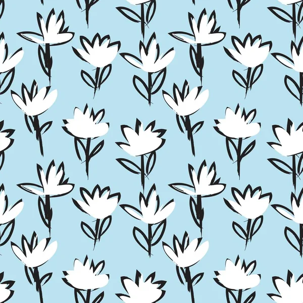 Sky Blue Floral Pinselstriche Nahtlose Muster Hintergrund Für Modedrucke Grafiken — Stockvektor