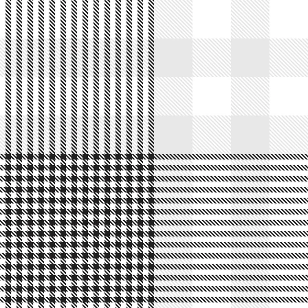Black White Glen Plaid Textured Seamless Pattern Suitable Fashion Textiles — Stock Vector