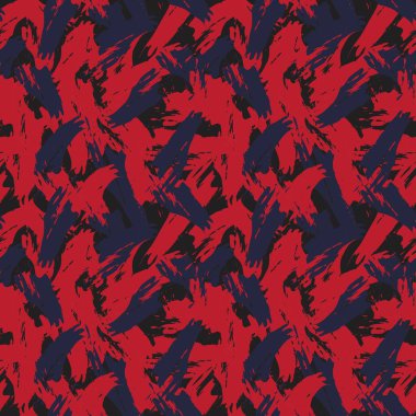 Kırmızı Fırça Vuruşu Kamuflajı soyut kusursuz model arkaplanı moda tekstil ve grafikleri için uygundur