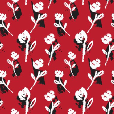 Kırmızı çiçekli fırça darbeleri moda baskıları, grafikler, arka planlar ve el sanatları için pürüzsüz desenli arka plan