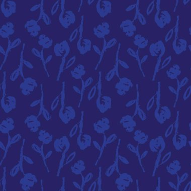 Mavi çiçekli fırça darbeleri moda baskıları, grafikler, arka planlar ve el sanatları için pürüzsüz desenli arka plan