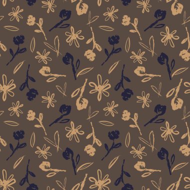 Kahverengi çiçekli fırça darbeleri moda baskıları, grafikler, arka planlar ve el sanatları için pürüzsüz desenli arka plan