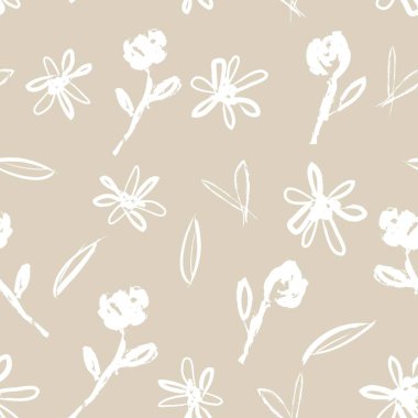 Kahverengi çiçekli fırça darbeleri moda baskıları, grafikler, arka planlar ve el sanatları için pürüzsüz desenli arka plan