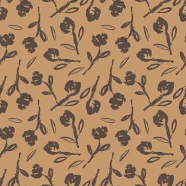 Kahverengi çiçekli fırça darbeleri moda baskıları, grafikler, arka planlar ve el sanatları için pürüzsüz desenli arka plan