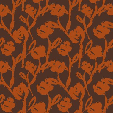 Turuncu çiçekli fırça darbeleri moda baskıları, grafikler, arka planlar ve el sanatları için pürüzsüz desenli arka plan