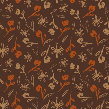 Turuncu çiçekli fırça darbeleri moda baskıları, grafikler, arka planlar ve el sanatları için pürüzsüz desenli arka plan