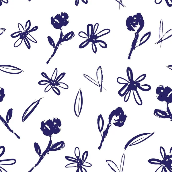 Azul Floral Pinceladas Sem Costura Fundo Padrão Para Impressões Moda — Vetor de Stock