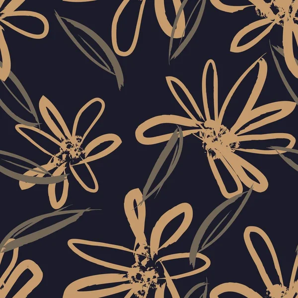 ブラウン花ブラシは ファッションプリント グラフィック 背景や工芸品のためのシームレスなパターンの背景をストローク — ストックベクタ