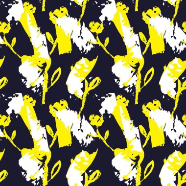 Sarı çiçekli fırça darbeleri moda baskıları, grafikler, arka planlar ve el sanatları için pürüzsüz desenli arkaplan