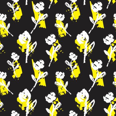 Sarı çiçekli fırça darbeleri moda baskıları, grafikler, arka planlar ve el sanatları için pürüzsüz desenli arkaplan