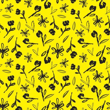 Sarı çiçekli fırça darbeleri moda baskıları, grafikler, arka planlar ve el sanatları için pürüzsüz desenli arkaplan