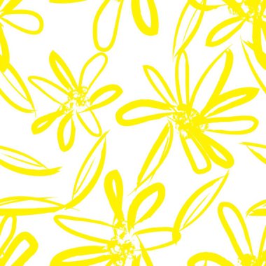 Sarı çiçekli fırça darbeleri moda baskıları, grafikler, arka planlar ve el sanatları için pürüzsüz desenli arkaplan