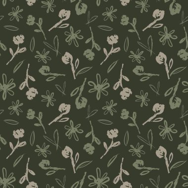 Yeşil çiçekli fırça darbeleri moda baskıları, grafikler, arka planlar ve el sanatları için pürüzsüz desenli arka plan