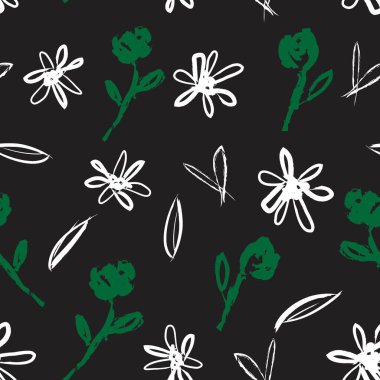 Yeşil çiçekli fırça darbeleri moda baskıları, grafikler, arka planlar ve el sanatları için pürüzsüz desenli arka plan