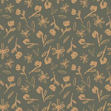 Yeşil çiçekli fırça darbeleri moda baskıları, grafikler, arka planlar ve el sanatları için pürüzsüz desenli arka plan