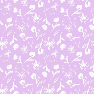 Mor çiçekli fırça darbeleri moda baskıları, grafikler, arka planlar ve el sanatları için pürüzsüz desenli arkaplan