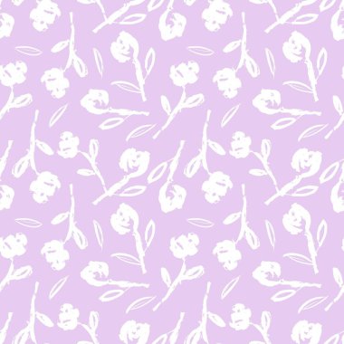 Mor çiçekli fırça darbeleri moda baskıları, grafikler, arka planlar ve el sanatları için pürüzsüz desenli arkaplan