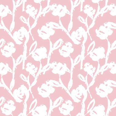 Pembe çiçekli fırça darbeleri moda baskıları, grafikler, arka planlar ve el sanatları için pürüzsüz desenli arka plan