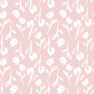 Pembe çiçekli fırça darbeleri moda baskıları, grafikler, arka planlar ve el sanatları için pürüzsüz desenli arka plan