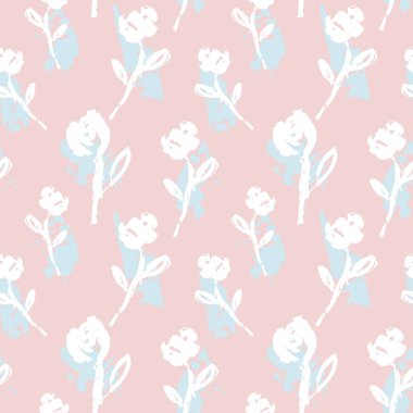 Pembe çiçekli fırça darbeleri moda baskıları, grafikler, arka planlar ve el sanatları için pürüzsüz desenli arka plan