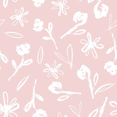 Pembe çiçekli fırça darbeleri moda baskıları, grafikler, arka planlar ve el sanatları için pürüzsüz desenli arka plan