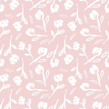 Pembe çiçekli fırça darbeleri moda baskıları, grafikler, arka planlar ve el sanatları için pürüzsüz desenli arka plan