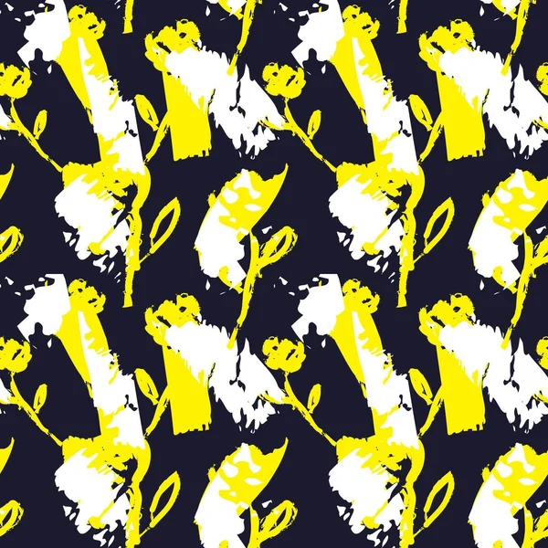 Pinceladas Florales Amarillas Fondo Patrón Sin Costuras Para Estampados Moda — Vector de stock