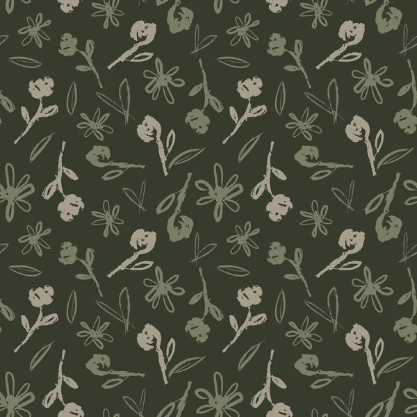 Yeşil çiçekli fırça darbeleri moda baskıları, grafikler, arka planlar ve el sanatları için pürüzsüz desenli arka plan