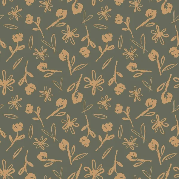 Yeşil çiçekli fırça darbeleri moda baskıları, grafikler, arka planlar ve el sanatları için pürüzsüz desenli arka plan