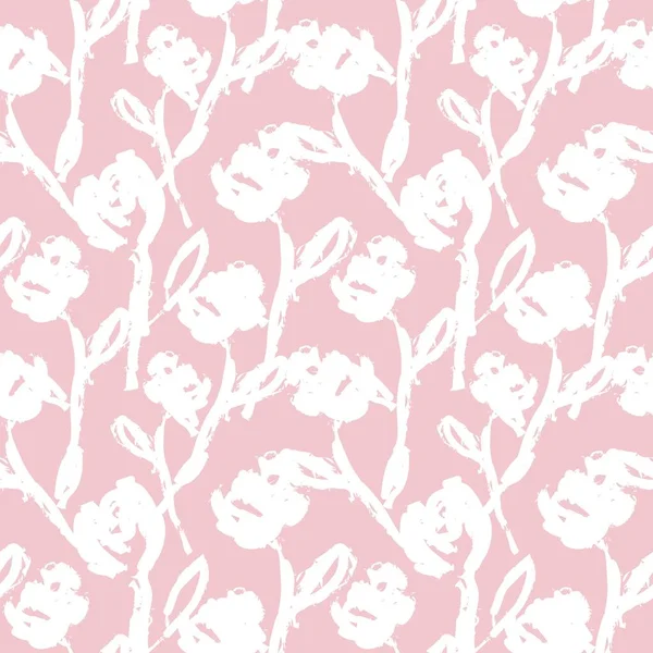 Pembe çiçekli fırça darbeleri moda baskıları, grafikler, arka planlar ve el sanatları için pürüzsüz desenli arka plan