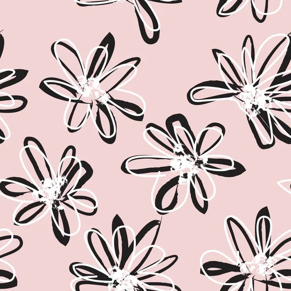 Pembe çiçekli fırça darbeleri moda baskıları, grafikler, arka planlar ve el sanatları için pürüzsüz desenli arka plan