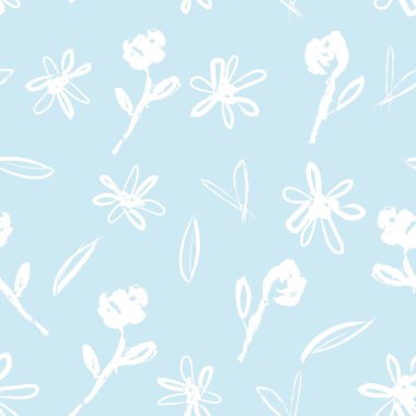 Gökyüzü Mavi Çiçek fırça darbeleri moda baskıları, grafikler, arka planlar ve el sanatları için pürüzsüz desen arkaplanı