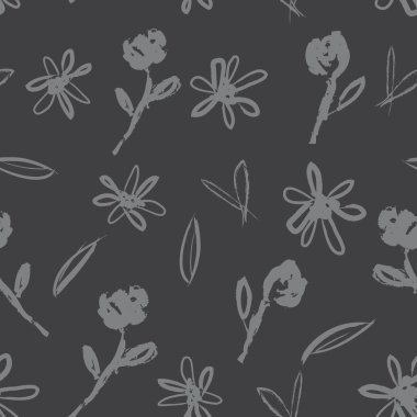 Gri çiçekli fırça darbeleri moda baskıları, grafikler, arka planlar ve el sanatları için pürüzsüz desenli arka plan