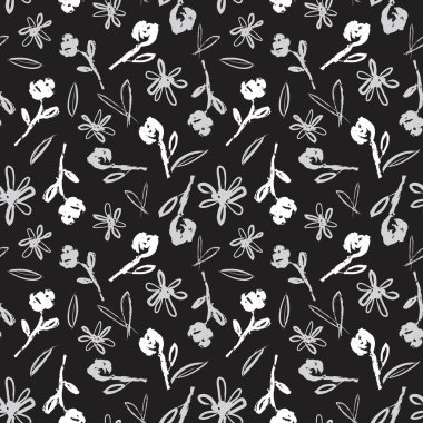 Siyah ve Beyaz Çiçek fırça darbeleri moda baskıları, grafikler, arka planlar ve el sanatları için pürüzsüz desenli arka plan