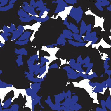 Mavi çiçekli fırça darbeleri moda baskıları, grafikler, arka planlar ve el sanatları için pürüzsüz desenli arka plan