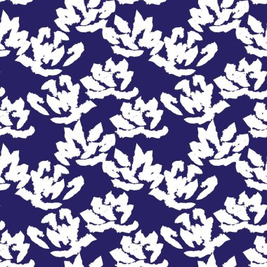 Mavi çiçekli fırça darbeleri moda baskıları, grafikler, arka planlar ve el sanatları için pürüzsüz desenli arka plan